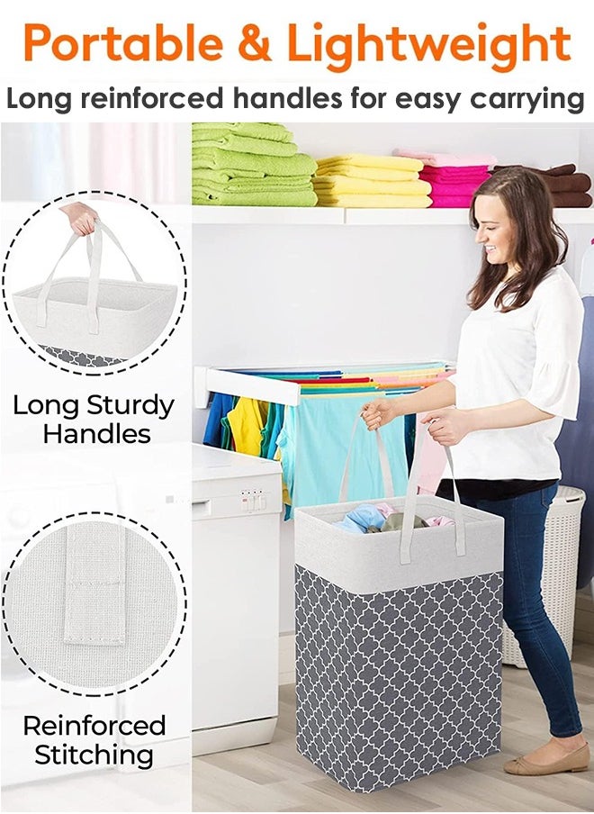2 Pack Laundry Basket, Collapsible Laundry Bag with Easy Carry Handles, Freestanding Laundry Hamper for Clothes, Blankets, Cushions