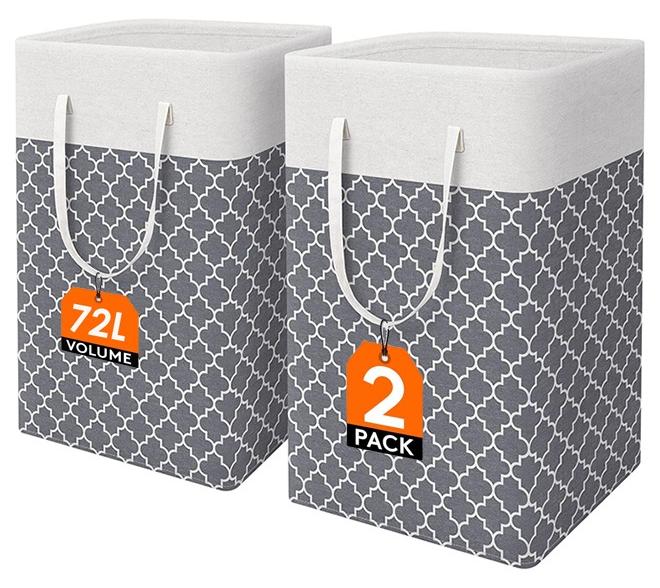 ثمانية فيبيهاوس سلات غسيل سلة غسيل ملابس سلتا غسيل مكونتان من عبوتين، سلة غسيل قابلة للطي بمقابض طويلة، سلة ملابس قائمة بذاتها، سلة غسيل لغرفة النوم والحمام والمسكن حقيبة غسيل قابلة للطي (72 لتر رمادي)  سلة غسيل قائمة بذاتها - Image 1