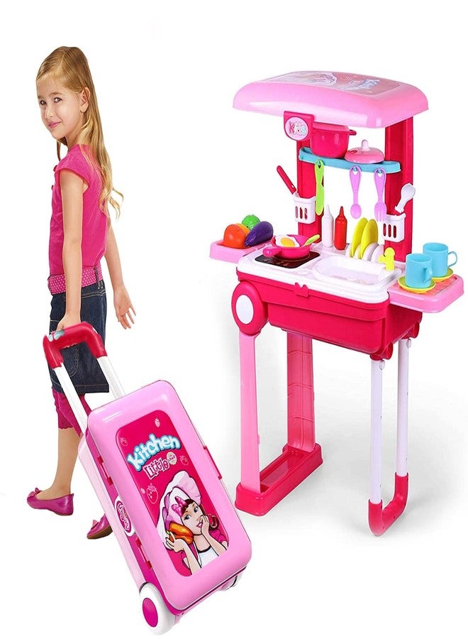 Wembley Kitchen Set for Kids Girl Big Size Cooking Set Toys Trolley - BIS Approved - Made in India - Image 1