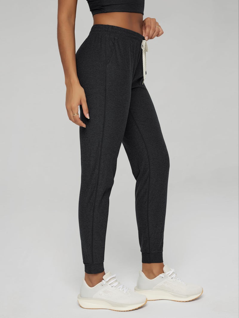 ODODOS Women's Performance Joggers - Ultra Soft odSTRATUM Tech Sweatpants - 25" Mid Rise Cropped Pants with Pockets, Black Heather, Medium - Image 4