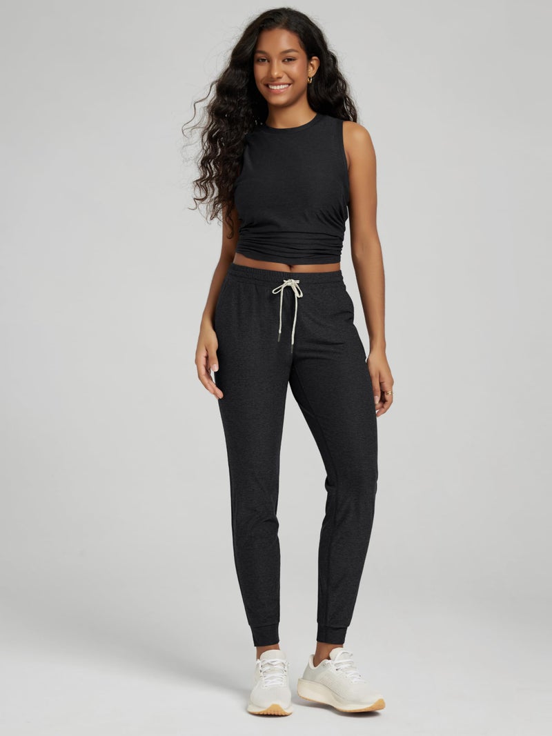 ODODOS Women's Performance Joggers - Ultra Soft odSTRATUM Tech Sweatpants - 25" Mid Rise Cropped Pants with Pockets, Black Heather, Medium - Image 2