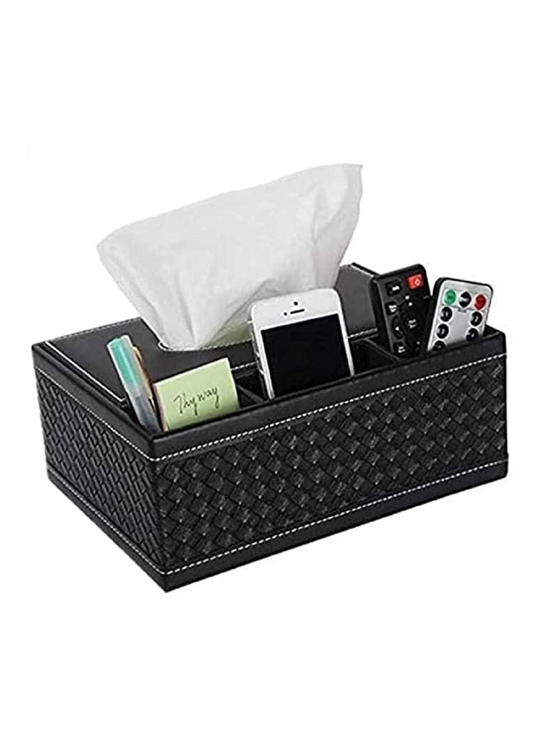 PU Leather Tissue Box Holder Multi-Functional Rectangular Remote Control Organizer Home Decorative Tissue Holder for Home Bathroom Office Car Restaurant - Image 1
