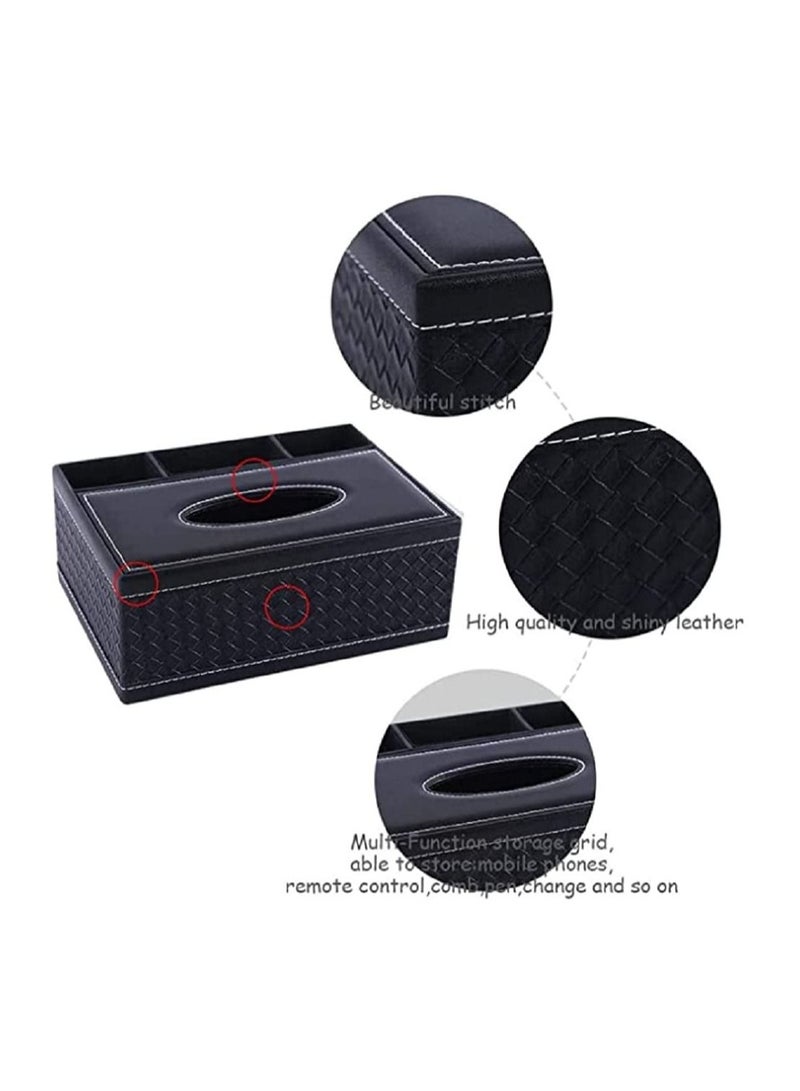 PU Leather Tissue Box Holder Multi-Functional Rectangular Remote Control Organizer Home Decorative Tissue Holder for Home Bathroom Office Car Restaurant - Image 2