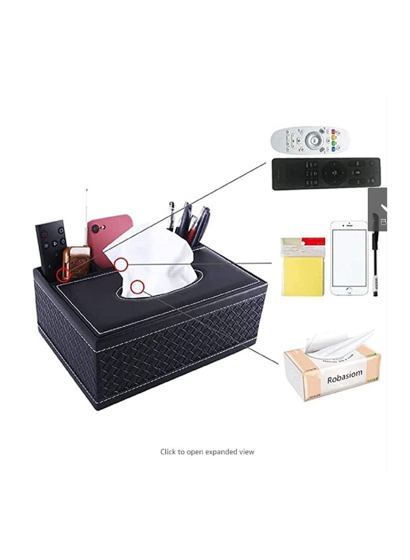 PU Leather Tissue Box Holder Multi-Functional Rectangular Remote Control Organizer Home Decorative Tissue Holder for Home Bathroom Office Car Restaurant - Image 3