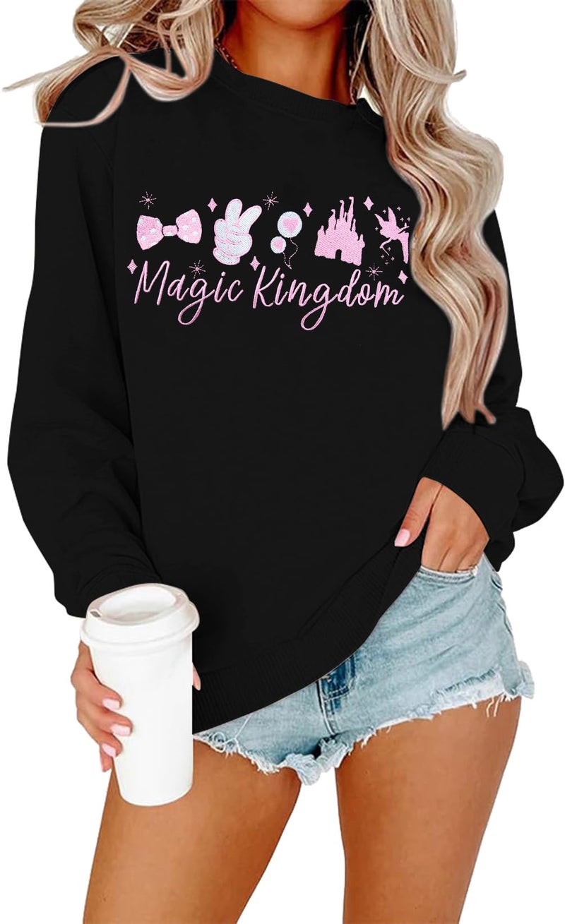 BANGELY Magical Sweatshirt Women Cute Embroidered Magic Princess Sweater Family Vacation Shirt Casual Long Sleeve Top - Image 1