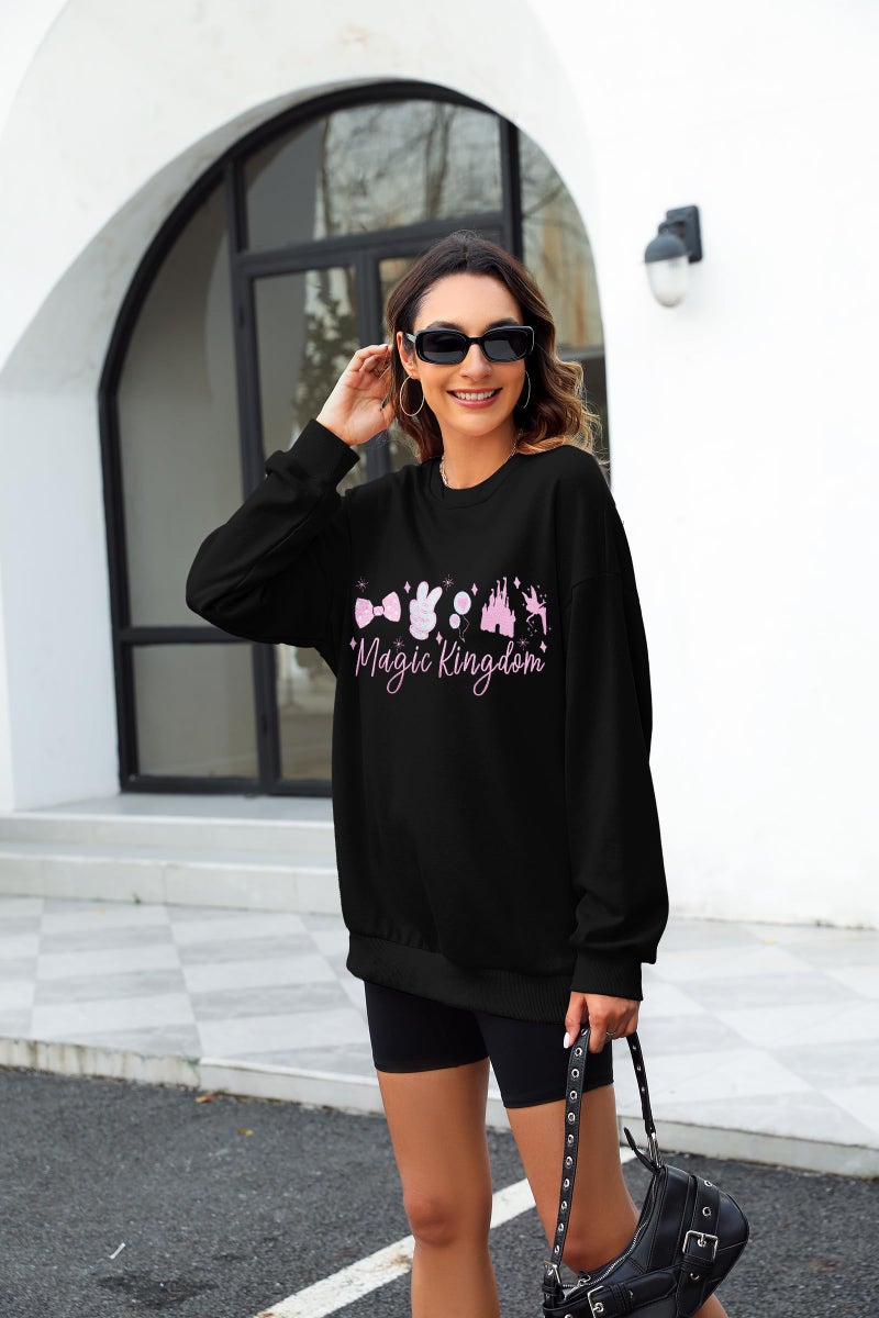BANGELY Magical Sweatshirt Women Cute Embroidered Magic Princess Sweater Family Vacation Shirt Casual Long Sleeve Top - Image 3