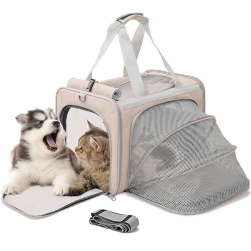 PATAZONE Small Dogs Carrier Airline Approved Soft Cat Carriers Stylish Expandable Pets Carriers Puppies Kitties CageVentilatedRabbit Bunny Small Animals Travel Outdoor Khaki Color - Image 1