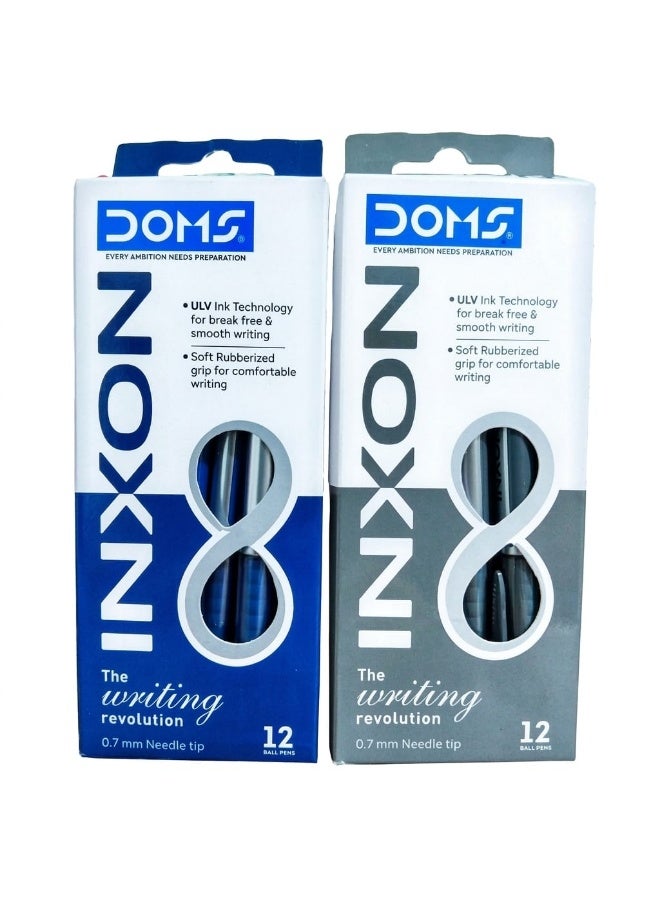 Doms Ball Pen – Inxon, (12 Black + 12 Blue) – 0.7mm Needle Tip – Smooth Writing - Image 1