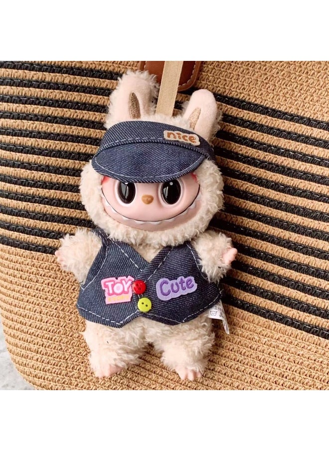 17cm Labubu Keychain Vinyl Doll Dress Clothing Vest+hat(clothes only,excluding doll) 
