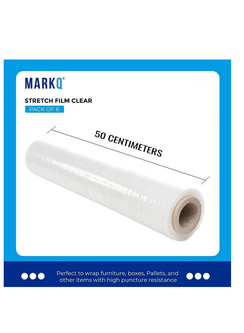 MARKQ [6 لفات] فيلم لاصق شفاف - 500 مم غلاف بلاستيكي ثقيل للتغليف، التعبئة، النقل والتغليف - غلاف لاصق - Image 2