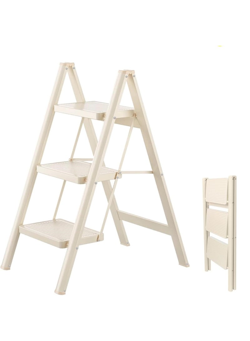 رات سو عالي الجودة 3 خطوات الطي البراز للبالغين الدواسات واسعة غير الانزلاق 150 كجم سعة الحمل متعدد الاستخدامات والحل المنزلي الآمن الأبيض - Image 1