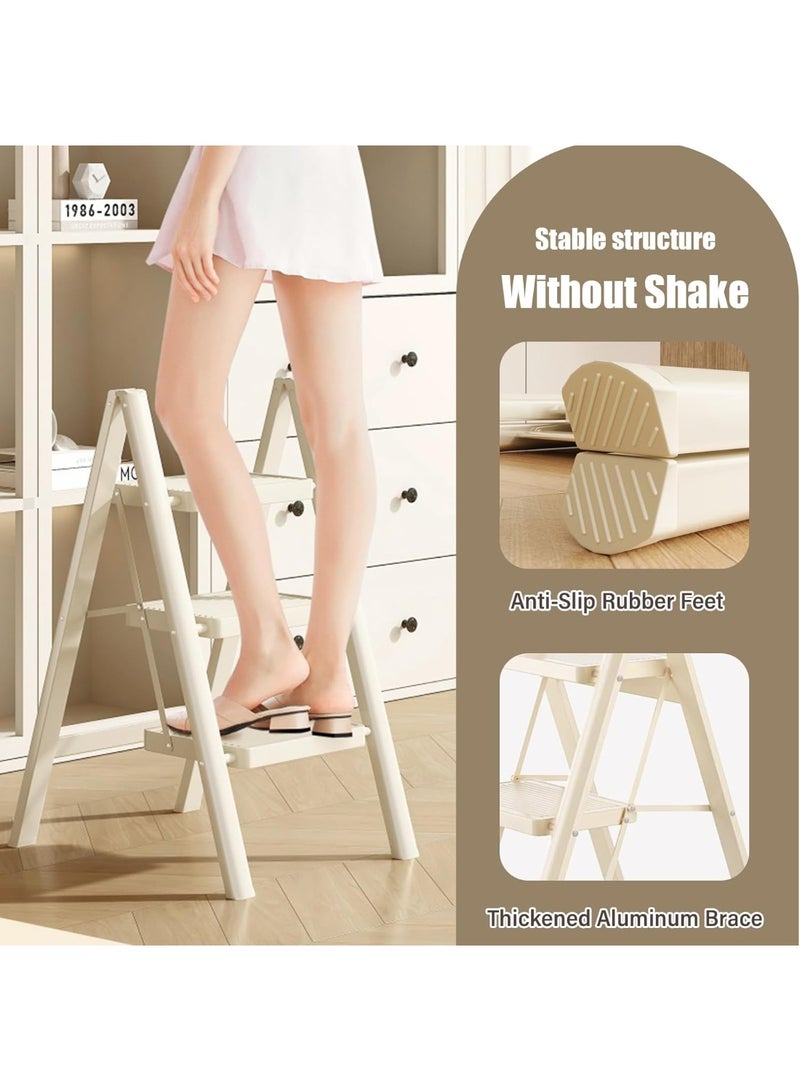 رات سو عالي الجودة 3 خطوات الطي البراز للبالغين الدواسات واسعة غير الانزلاق 150 كجم سعة الحمل متعدد الاستخدامات والحل المنزلي الآمن الأبيض - Image 3