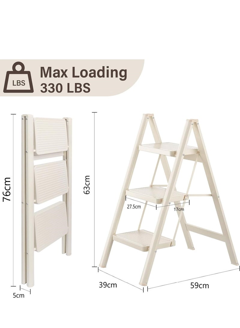 رات سو عالي الجودة 3 خطوات الطي البراز للبالغين الدواسات واسعة غير الانزلاق 150 كجم سعة الحمل متعدد الاستخدامات والحل المنزلي الآمن الأبيض - Image 2