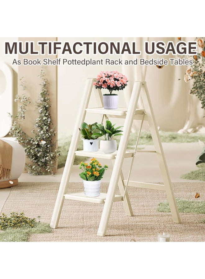 رات سو عالي الجودة 3 خطوات الطي البراز للبالغين الدواسات واسعة غير الانزلاق 150 كجم سعة الحمل متعدد الاستخدامات والحل المنزلي الآمن الأبيض - Image 4