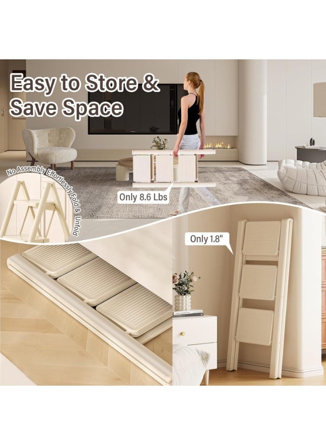 رات سو عالي الجودة 3 خطوات الطي البراز للبالغين الدواسات واسعة غير الانزلاق 150 كجم سعة الحمل متعدد الاستخدامات والحل المنزلي الآمن الأبيض - Image 5