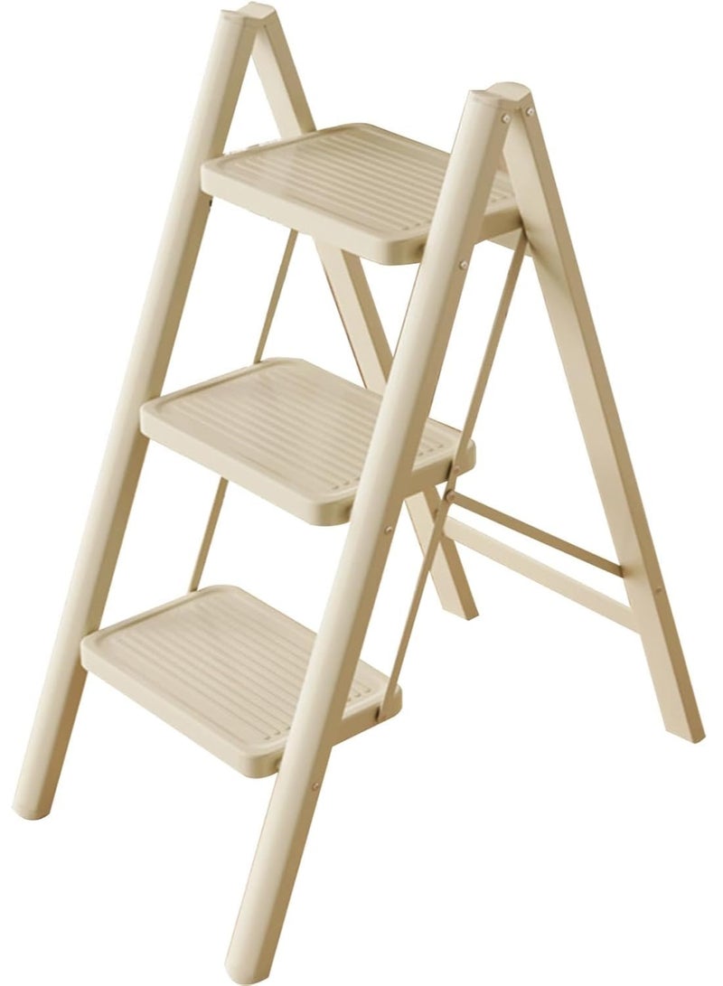 رات سو سلم منزلي عالي الجودة 3 خطوات طي البراز للبالغين الدواسات واسعة غير الانزلاق 150 كجم سعة الحمل متعددة الاستخدامات والحل المنزلي الآمن الأبيض - Image 1