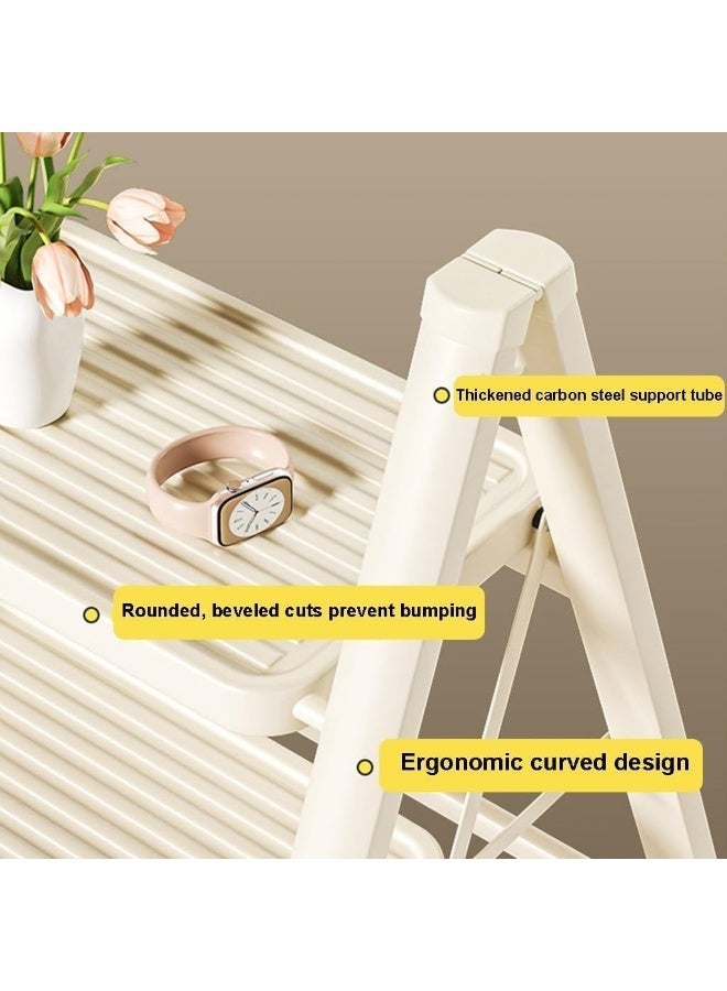 رات سو سلم منزلي عالي الجودة 3 خطوات طي البراز للبالغين الدواسات واسعة غير الانزلاق 150 كجم سعة الحمل متعددة الاستخدامات والحل المنزلي الآمن الأبيض - Image 4