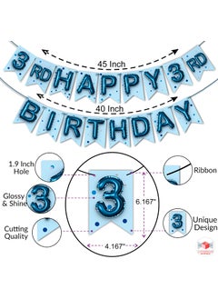WOBBOX WOBBOX Third Birthday Photo Booth Party Props Blue for Baby Boy with 3rd Birthday Bunting Banner for Baby Boy in Blue, 3rd Birthday Decorations for Boys, Kids Birthday Party Decoration Items  - Image 3
