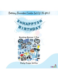 WOBBOX WOBBOX Third Birthday Photo Booth Party Props Blue for Baby Boy with 3rd Birthday Bunting Banner for Baby Boy in Blue, 3rd Birthday Decorations for Boys, Kids Birthday Party Decoration Items  - Image 2