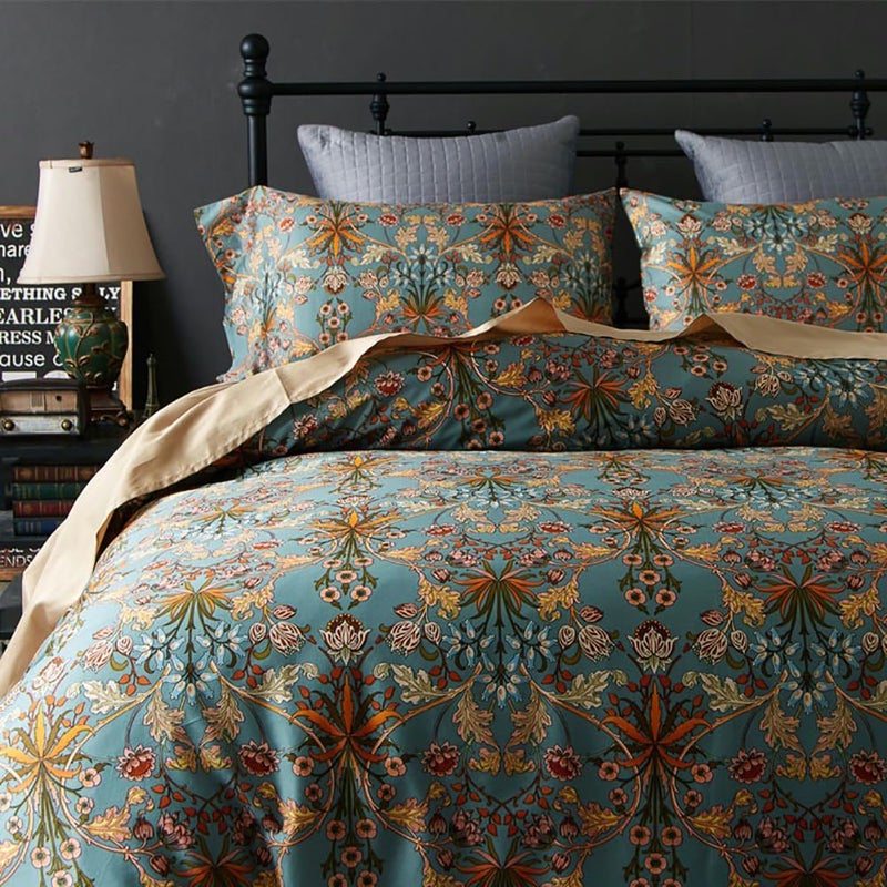mixinni Farmhouse Boho King Comforter Set  3 Piece Lightweight All Season Bedding with Fluffy Floral Design 2 Pillow Shams Breathable Microfiber for Cozy Bedroom Decor