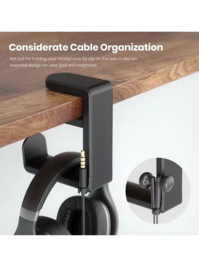 Peachjoy PC Gaming Headset Headphone Hook Holder Hanger Mount, Headphones Stand with Adjustable & Rotating Arm Clamp, Built in Cable Clip Organizer - Image 2