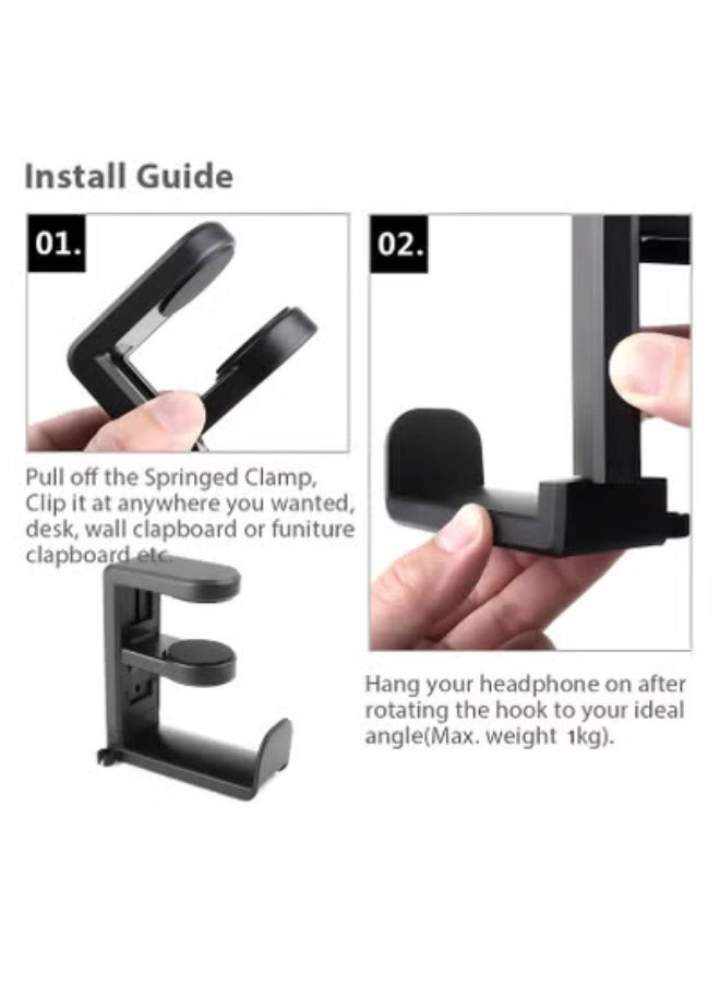Peachjoy PC Gaming Headset Headphone Hook Holder Hanger Mount, Headphones Stand with Adjustable & Rotating Arm Clamp, Built in Cable Clip Organizer - Image 3