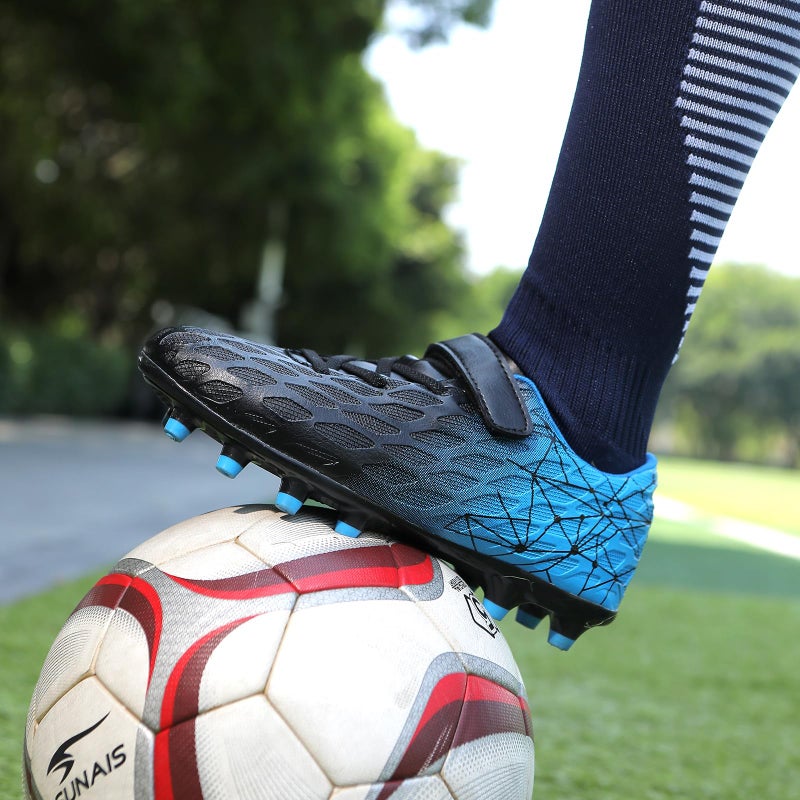 Skerxut Soccer Cleats, Kids Firm Ground Football Shoes, Boys Girls Athletic Outdoor (Black/Blue, Little Kid, 12.5, Numeric, US Footwear Size System, Medium) - Image 2
