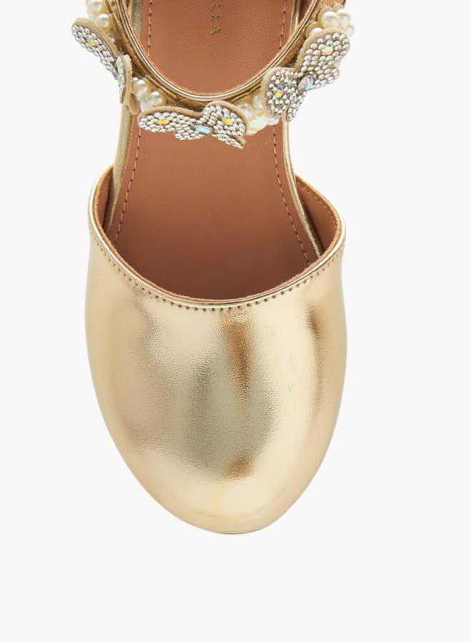 Flora Bella By Shoexpress Girls Floral Embellished Heel Shoes With Hook And Loop Closure Ramadan Collection - Image 4