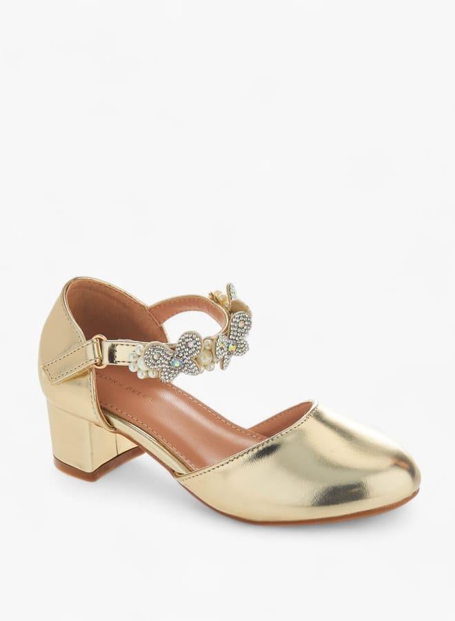 Flora Bella By Shoexpress Girls Floral Embellished Heel Shoes With Hook And Loop Closure Ramadan Collection - Image 1