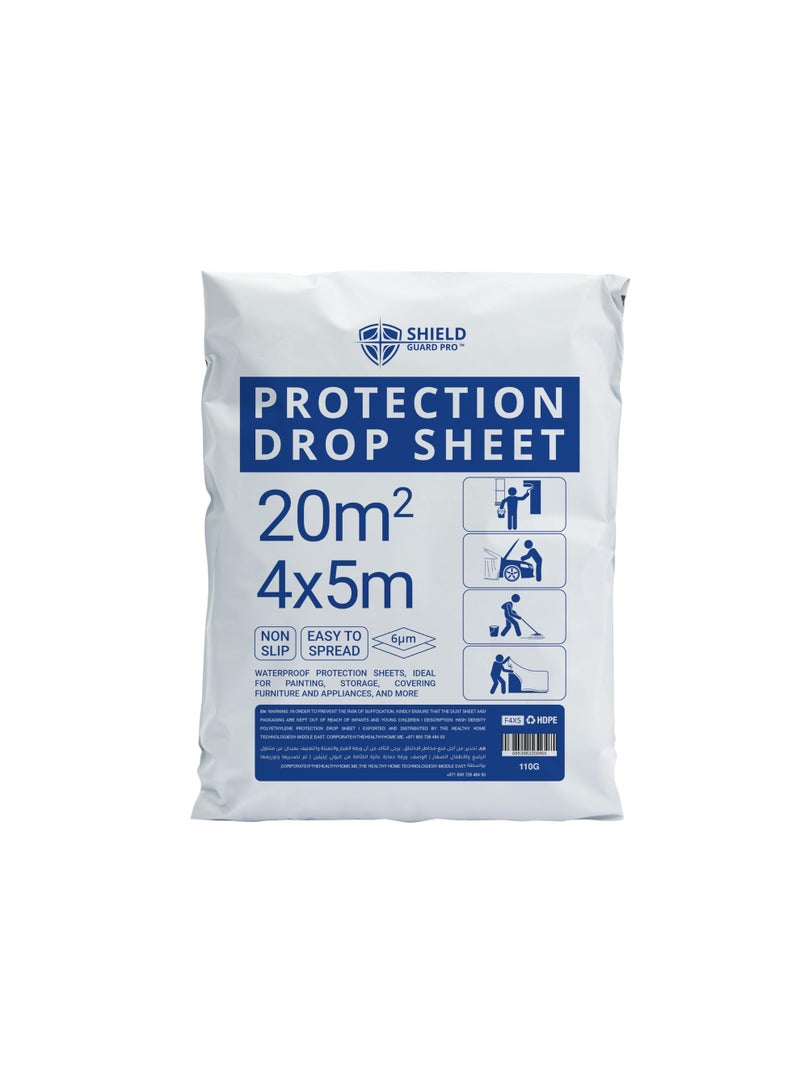 Shield Guard Pro Plastic Drop Cloths Sheet 4 x 5m (6µm,20m²) – Waterproof, Anti-Dust Furniture & Floor Protection Cover | Disposable Tarp for Painting and Construction - Image 1