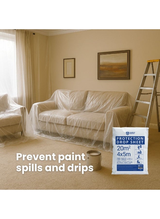 Shield Guard Pro Plastic Drop Cloths Sheet 4 x 5m (6µm,20m²) – Waterproof, Anti-Dust Furniture & Floor Protection Cover | Disposable Tarp for Painting and Construction - Image 5