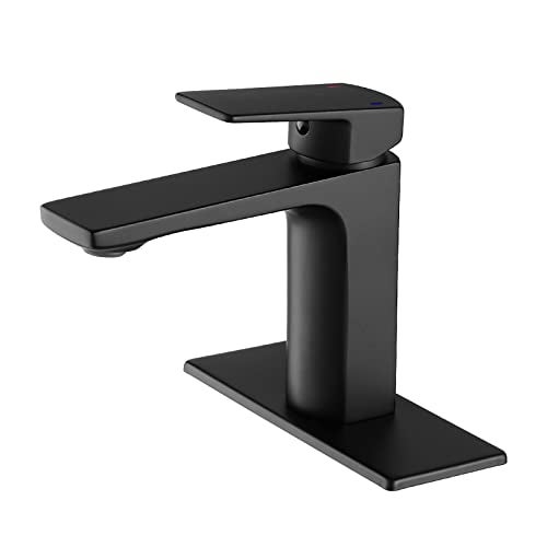 VOTON Matte Black Bathroom Faucet 1 Hole, Single Handle Bathroom Sink Faucets for 1 or 3 Hole with Supply Deck Plate and Hose, Basin, Rv, Lavatory Sink - Image 1