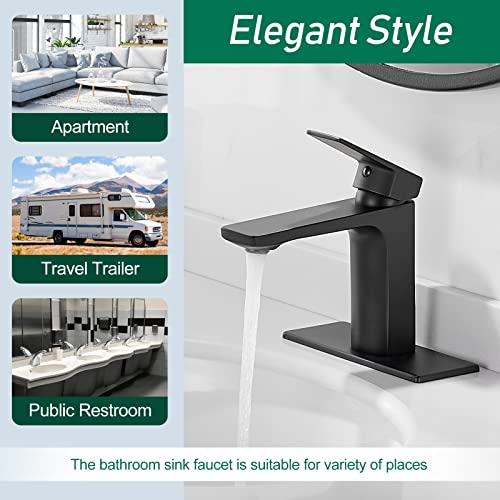 VOTON Matte Black Bathroom Faucet 1 Hole, Single Handle Bathroom Sink Faucets for 1 or 3 Hole with Supply Deck Plate and Hose, Basin, Rv, Lavatory Sink - Image 4
