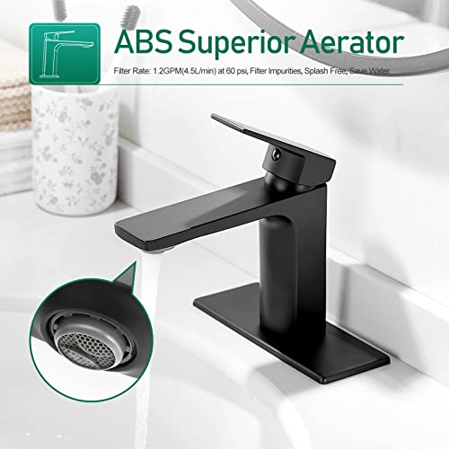 VOTON Matte Black Bathroom Faucet 1 Hole, Single Handle Bathroom Sink Faucets for 1 or 3 Hole with Supply Deck Plate and Hose, Basin, Rv, Lavatory Sink - Image 2