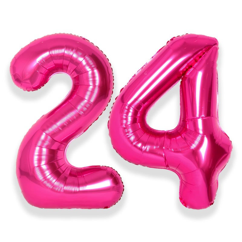 SUWEN 40 Inch Large Hot Pink 24 Number Balloons Big Foil Helium Number Balloons 09 Jumbo Happy 24th Mylar Birthday Party Decorations for Women 42 Anniversary Party Supplies - Image 3