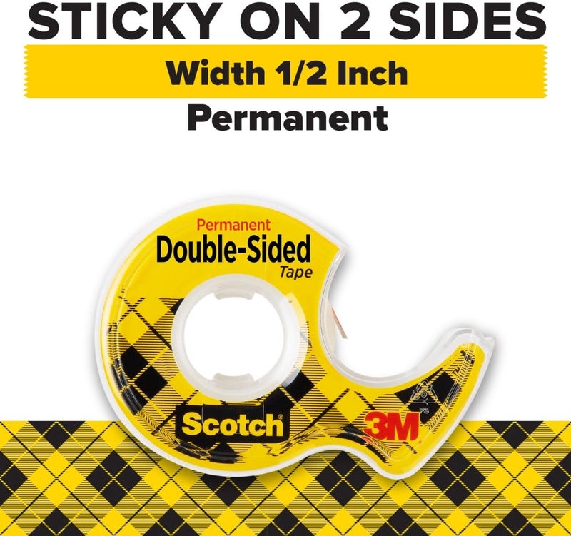 Scotch Double Sided Tape, Permanent, 1/2 in x 400 in, 2 Dispensers/Pack - Image 2