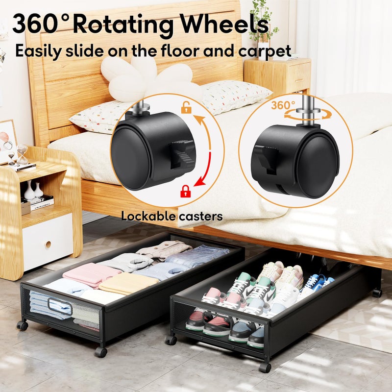LeArex Under Bed Storage Containers with Wheels 2 Pack Underbed Shoe Storage Bedroom Storage Bins Organizer Large Capacity Under Bed Storage with Lid for Clothes Shoes Toys Blankets (Black) - Image 4