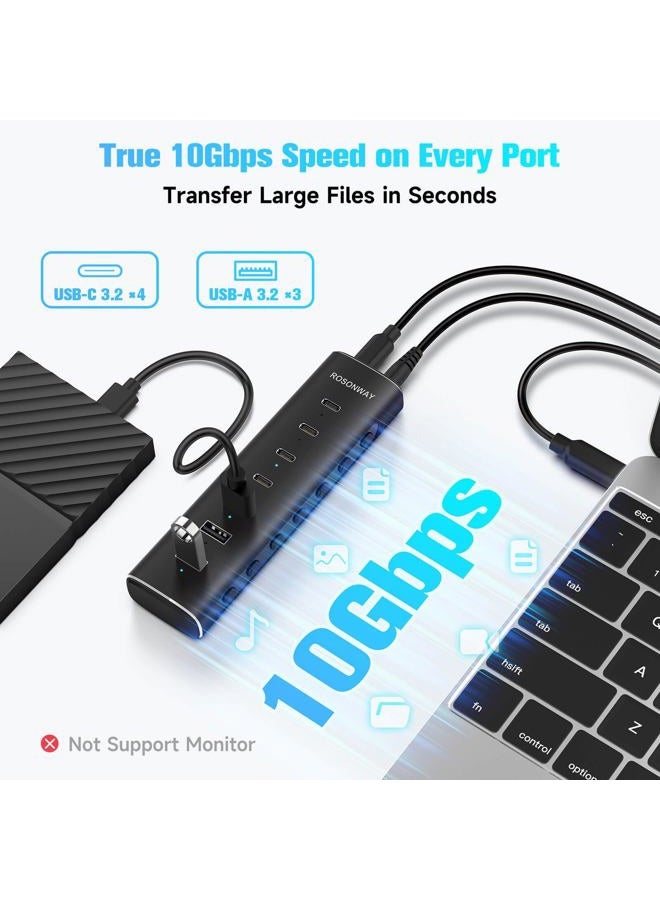 Rosonway 7 Ports Powered USB 3.2/USB C Hub 10Gbps with 4 USB-C 3.2, 3 USB-A 3.2 Ports, 3.3ft Cable and 36W(12V/3A) Power Adapter, Aluminum USB Splitter for Laptop, RSH-H7C4 - Image 3