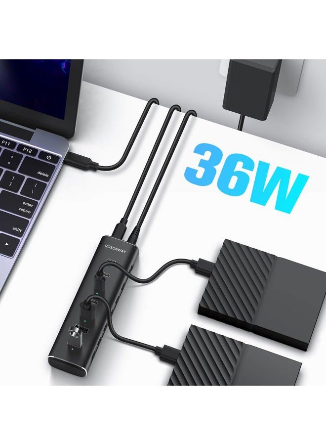 Rosonway 7 Ports Powered USB 3.2/USB C Hub 10Gbps with 4 USB-C 3.2, 3 USB-A 3.2 Ports, 3.3ft Cable and 36W(12V/3A) Power Adapter, Aluminum USB Splitter for Laptop, RSH-H7C4 - Image 4