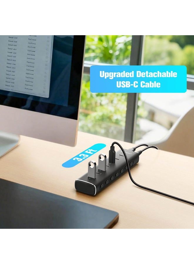 Rosonway 7 Ports Powered USB 3.2/USB C Hub 10Gbps with 4 USB-C 3.2, 3 USB-A 3.2 Ports, 3.3ft Cable and 36W(12V/3A) Power Adapter, Aluminum USB Splitter for Laptop, RSH-H7C4 - Image 5