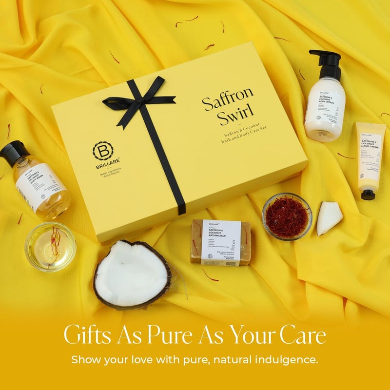 Brillare Saffron Swirl Gift Box Saffron Body Wash Saffron Body Scrub Saffron Face Wash Saffron Face Scrub Healing Rejuvenating Skincare For All Skin Types Ideal Gift For Birthdays Anniversaries Special Occasions Pack of 4 - Image 3