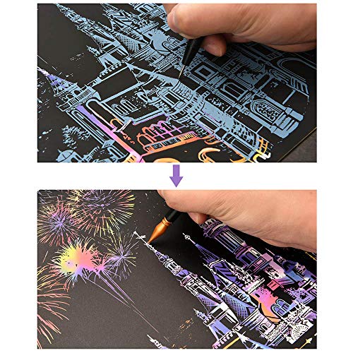 EGOSKY Scratch Tools, Scratch Color Pen Dual Tip Scratch Coloring Stylus Paper Art Set for for Adult Kids Painting Art 14 PCS - Image 5
