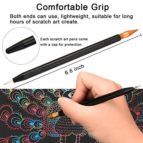 EGOSKY Scratch Tools, Scratch Color Pen Dual Tip Scratch Coloring Stylus Paper Art Set for for Adult Kids Painting Art 14 PCS - Image 2