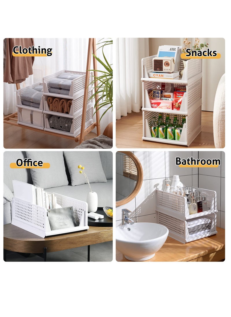 Excefore Stackable Plastic Storage Basket, Foldable Closet Organizers and Storage Bins, Drawer Shelf Storage Container for Wardrobe Cupboard Bedroom Bathroom Office, White Large, 2 Pack  - Image 5