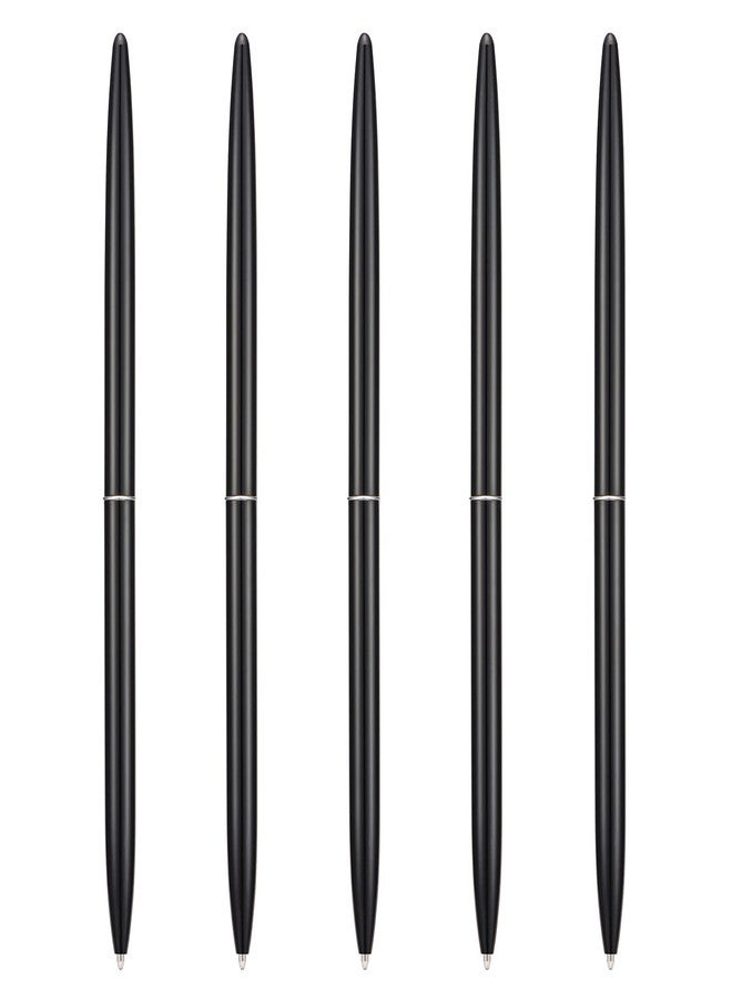 Wikult 5 Pieces Ballpoint Pen Set, Black Ink Slim Lightweight Smooth Writing Metal Pen, for Business Office Teacher Student Wedding Guest (Black) - Image 1