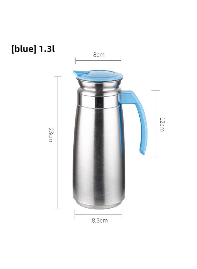 Factory Direct Stainless Steel Cold Kettle 1.3L Cold Kettle Household Juice Boiling Water Beverage Kettle Heat-resistant Teapot-Color:Blue-Capacity:1.3L