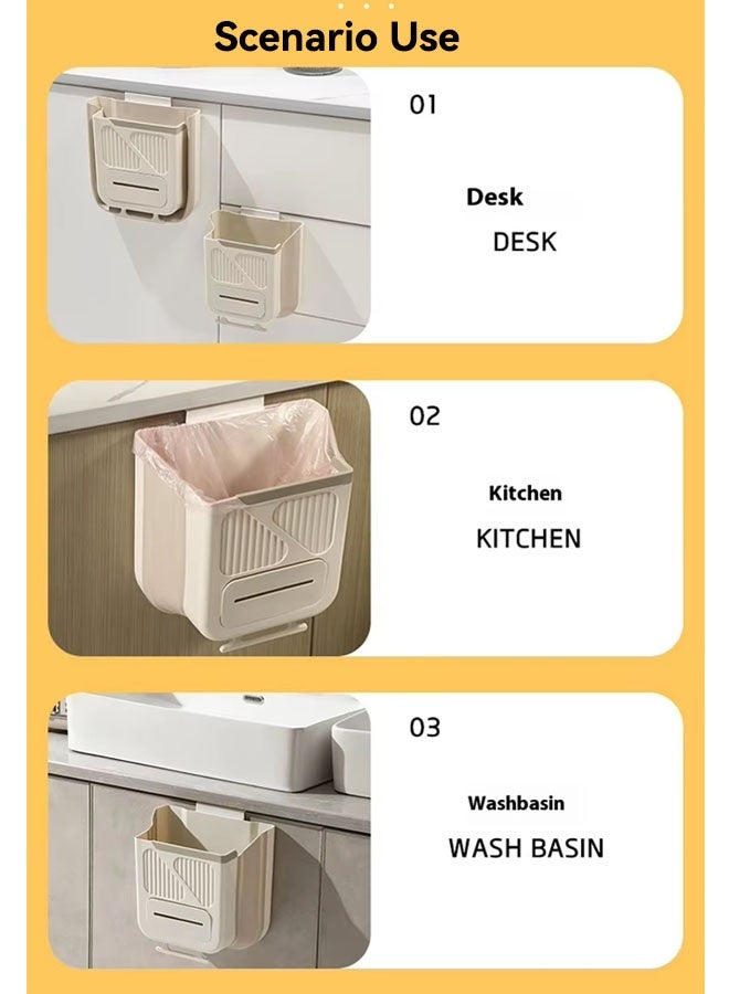 سلة مهملات المطبخ، سلة مهملات معلقة في المطبخ، سلة مهملات قابلة للطي مثبتة على الحائط، سلة مهملات معلقة قابلة للطي، سلة مهملات كبيرة القطر للمطبخ والحمام، أو كسلة قمامة للسيارات الترفيهية وسلّة قمامة للتخييم - Image 4