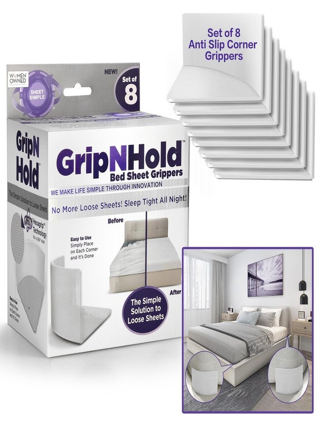 GripNHold Bed Sheet Holder | Discrete Heavy Duty Sheet Holder, 360 Degree Bed Sheet Tightener, Non Slip Corner Sheet Grippers, Tool-Free Bed Sheets Holder | 2 Pack - Image 1