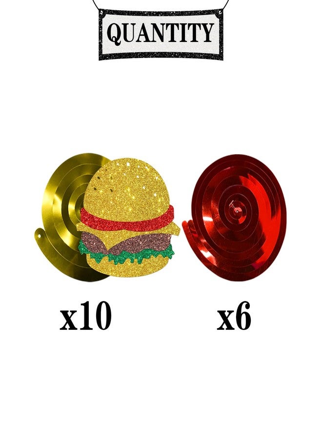 Maicaiffe Hamburger Sign Hanging Swirl Decorations - Glitter 16 Pcs Fast Food Party Supplies - Girls Boys Birthday Party - Engagement - Wedding Streamers - Hamburger Party Foil Swirls Ceiling Decorations - Image 3