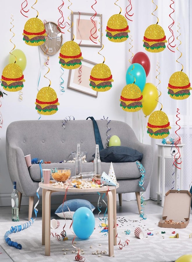 Maicaiffe Hamburger Sign Hanging Swirl Decorations - Glitter 16 Pcs Fast Food Party Supplies - Girls Boys Birthday Party - Engagement - Wedding Streamers - Hamburger Party Foil Swirls Ceiling Decorations - Image 5